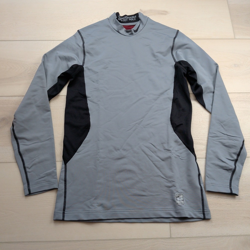 Nike Pro Combat Hyperwarm Dri-Fit Max Shirt Mens S Grey Long Sleeve Mock Neck